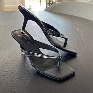 Y2K BSS Black Rhinestone Women's Thong Heels
